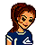 Pixelated buddy icon featuring a female character with brown hair and blue sports jersey on left, green text logo "Original Icons .com" on right against gray background.