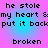 Pixelated text on a gradient background with repeated phrases and the word 'broken' displayed in two identical