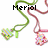 Animated icon with green and red string-like elements holding colorful pixelated shapes, labeled 'Merial', 'Teresa', and 'Pethick' in black text.