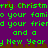 Green pixelated text on purple background reads 'Merry Christmas to your famio your family and a New Year' with brown pixelated ground line.