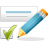 Pixelated icon shows a blue pencil with orange tip and yellow body, next to a green checkmark inside a white box on gray background.