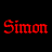 Four red text frames of 'Simon' in a 2x2 contact sheet with varying letterforms and terminal strokes on black background.