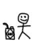Stick figure with smiling face holds black fuel canister, then lifts it above head while standing on blue water splash.