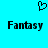 Pixelated heart symbol above two instances of the word 'Fantasy' on a cyan background.