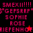 Pixelated text in pink and red on black background with a small star symbol.