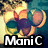 Pixelated image of a cartoon character with large ears, orange face, purple torso, and teal limbs, holding a glowing yellow object against a blue-green background with bold white text "Manic" at the bottom.
