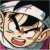 Pixelated static image of a character with dark hair, light skin, and red lips smiling widely with eyes closed.