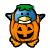 Animated icon shows a blue bird in orange pumpkin costume with green hair, repeating 'Happy Halloween' text in black and orange.