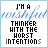 six identical static images showing a white background with blue cursive text and black pixelated text reading "I'M A THINKER WITH THE WORST INTENTIONS"
