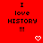 Red background with repeated "I love HISTORY !!!" text and white pixel hearts in a pattern