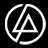Black and white image with red noise pattern showing multiple repeated faces in , top-left corner features circular logo with triangle inside