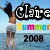 A pixelated image of a person jumping in the ocean with text overlays reading Claire, Surf, Sun, Summer 2008.