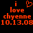 Red pixelated text and symbols on black background: 'i' with heart symbol, 'love', 'chyenne', date '10.13.08'