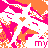 Pixelated pattern of pink and orange shapes with scattered hearts, featuring partial text fragments 'my', 'heart', 'beats', 'for', 'you' in pixelated font.