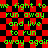Green pixelated text repeats 'we fight to run away and live to run away again' on a red and black checkered background.