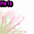 Pixelated pink and green floral burst with changing text overlays in purple, green, and blue.