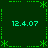 Green pixelated screen with four '12.4.07' texts, dashed lines forming a cross, and asterisk-like symbols at corners.