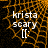 A static digital image with orange web-like patterns on a black background, displaying white text 'krista scary [[:'.