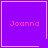 Purple square icon with pink border and text 'Joanna' in pixelated font, featuring a heart symbol in top-right and a star symbol in bottom-right.