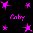 A static image with a black background displays multiple pink star shapes and the text 'Gaby' in matching pink lettering.