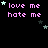 Pixelated text 'love me hate me' in pink with scattered stars on black background, animated star positions across frames.