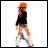 Animated sequence of a female figure with orange hair in a ponytail walking left to right across white background, wearing black long-sleeve top and dark shorts.