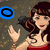 Animated pixel art of a woman with brown hair in a red dress, showing sequential text overlays in blue, green, and red.