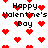 Pixelated red hearts and black text reading "Happy Valentine's Day" scattered across a white background.