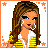 Pixel art contact sheet of a female character in four frames showing full body, torso, and text "I <3 you" with orange star decorations.
