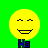Yellow pixelated smiley faces with closed eyes and varying mouth expressions appear above blue text on a green background.