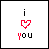six pixel-art icons showing "i [heart] you" with varying heart and text colors across frames