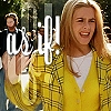 A static image shows a person in a yellow plaid jacket over a white shirt with long light brown hair, holding a hand near a large white text overlay reading 'os if!' against a blurred outdoor background.