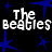 A contact sheet of three animated frames showing pixelated text "The Beatles" against a black background with blue starbursts, partially cropped by a gray rectangle on the right.