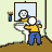 A 4-frame animated contact sheet showing a pixelated character brushing teeth in front of a mirror with varying facial expressions and mouth positions across frames.