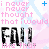 Animated icon with pink and blue floral background, repeating text "i never thought that i would like that" in light pink, and large black "FAIR" letters changing opacity.