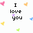 Pixelated text reads 'I love you' and 'times like 1034937', surrounded by floating hearts in pink, orange, yellow, blue, green hues.