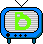 Two pixel-art television sets with blue frames display striped screens; left screen shows green 'B' symbol, right screen shows pink 'B' symbol.