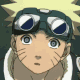 Anime character with spiky blonde hair and goggles on forehead, showing three facial expressions in a