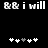 Black background with white pixelated text 'i will' and two '&' symbols above a of six heart icons, three on each side
