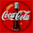 Red background with Coca-Cola bottle and script logo on left, pixelated text 'I can't live without' in blue-and-white gradient on right.