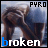 six shows a person in a blue top with brown hair, each displaying the word 'broken' with varying letter coloring