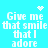 Cyan background with white pixelated text repeating 'Give me that smile that I adore' in four quadrants, each containing a small heart or starburst symbol above the text.