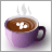 Animated sequence of a purple cup with brown liquid and white foam, steam rising from the top.