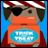 Pixelated character with black eye patch, red-and-white striped hat, orange mask covering mouth and nose, blue background.