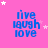 Blue text 'live laugh love' on pink background with white and pink stars, static image with no visible animation changes.