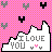 Pixelated icon with pink checkered background, white cloud shape containing 'I LOVE YOU' text and small hearts.