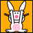 Pixelated cartoon bunny with pink cheeks and nose on orange background, paired with text reading "your voice makes my ears hurt."