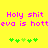 Yellow background with pink pixelated text reading "Holy shit" and "eva is hotteva is hott", green four-leaf clover icons below.