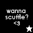 Pixelated text "wanna scuffe? <3" appears on black and gray backgrounds with a white star icon above and a black star icon below.