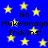 Blue background with yellow stars and repeated text "Go Mukwonago Indians!" in black pixelated font.